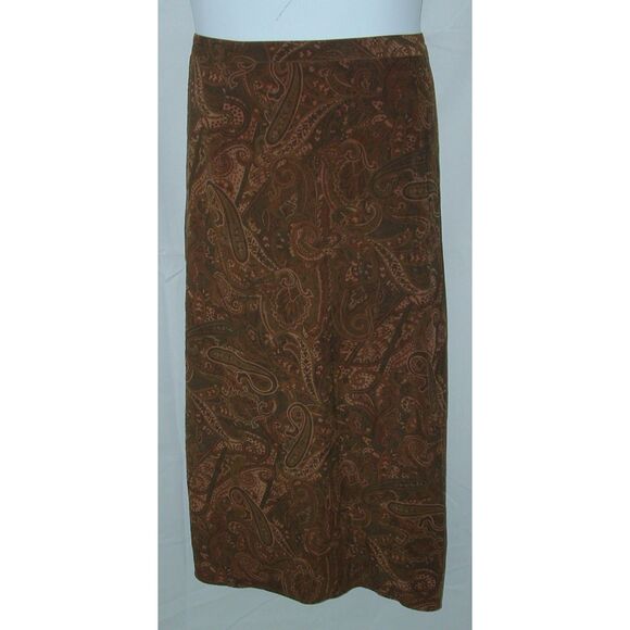 Dark Olive Green Paisley Plus Sz 2X Casual or Dress Soft Faux Suede Maxi Skirt - Picture 1 of 3